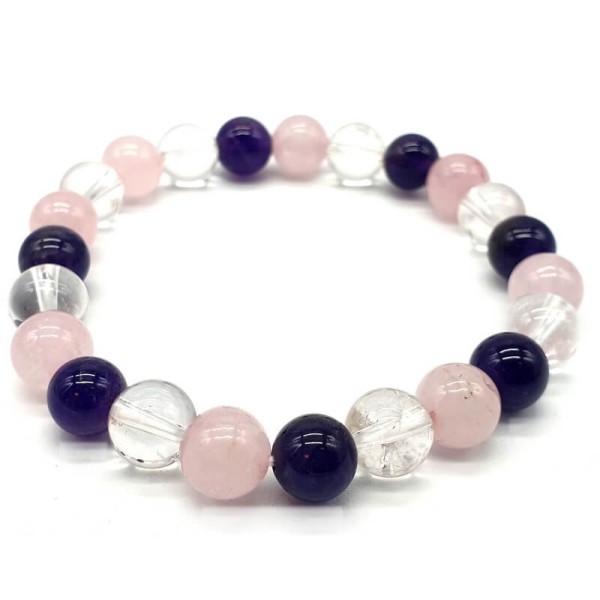 Bracelet Améthyste - Cristal de Roche - Quartz Rose